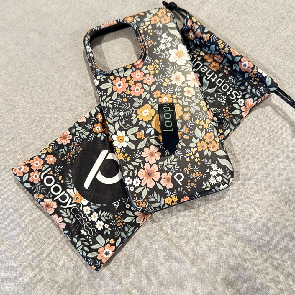 Loopy Case Floral Design  Case for iPhone 15 Pro Max- Black and Orange